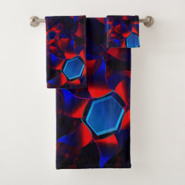 Conjunto De Toalhas Hexágono azul misturado com curvas vermelhas sobre