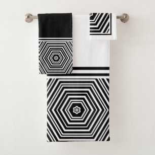 Conjunto De Toalhas Hexágono Geométrico Negro e Branco