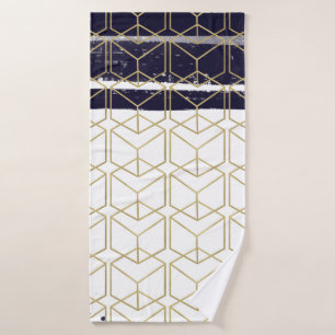 Conjunto De Toalhas Hexágono Moderno Azul Marinho Dourado Geométrico G