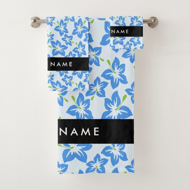 Conjunto De Toalhas Hibisco Azul, Flores Azuis, Seu Nome (Insitu)