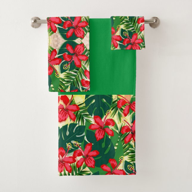Conjunto De Toalhas hibisco tropical arte floral brilhante moderna (Insitu)