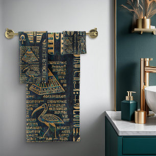 Conjunto De Toalhas Hieroglyphs e deidades egípcios - olmo e ouro
