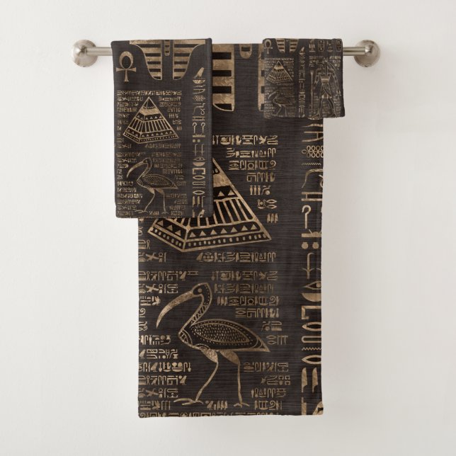 Conjunto De Toalhas Hieroglyphs e deidades egípcios - ouro na madeira (Insitu)