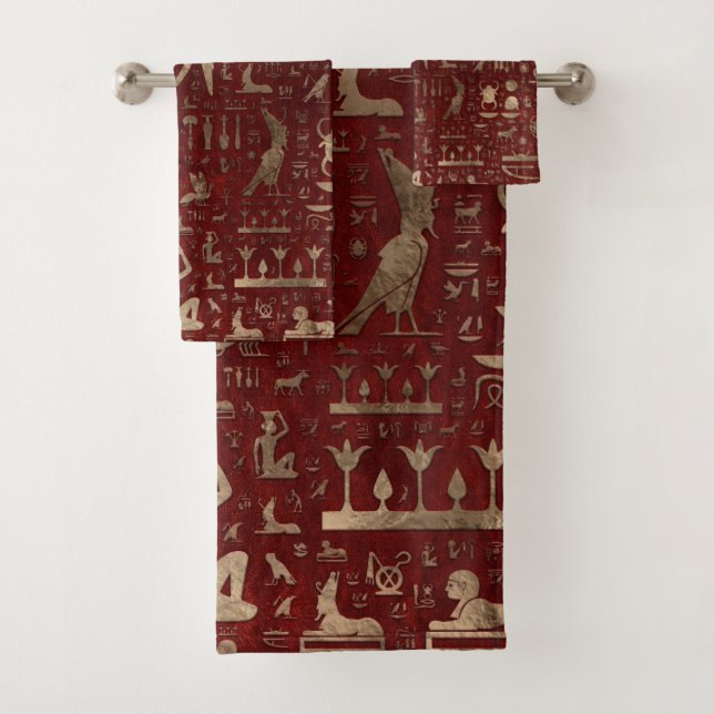 Conjunto De Toalhas Hieroglyphs egípcios antigos couro e ouro (Insitu)