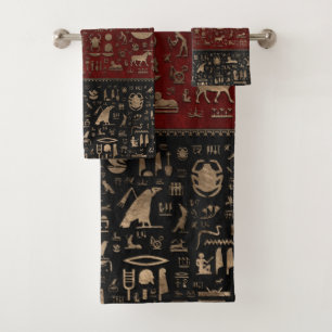 Conjunto De Toalhas Hieroglyphs egípcios antigos - couro vermelho