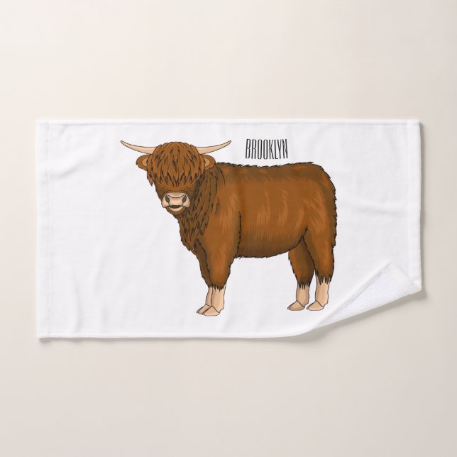 Conjunto De Toalhas Highland cow cartoon illustration  (Toalha de mão)