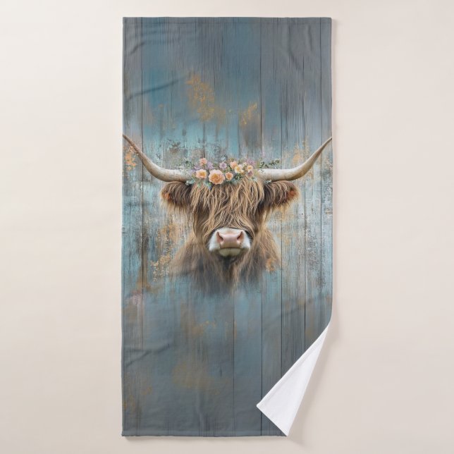 Conjunto De Toalhas Highland Farmhouse Western Barnyard Flower Crown (Toalha de Banho)