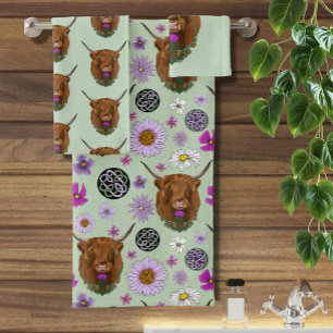 Conjunto De Toalhas Highland Scottish Cow Purple Celular Knot Work