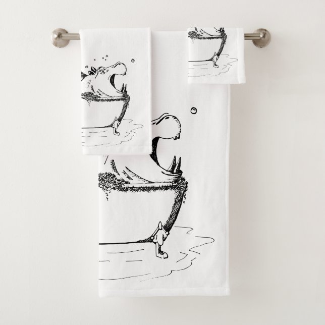 Conjunto De Toalhas Hippo na ilustração do Bath Black (Insitu)