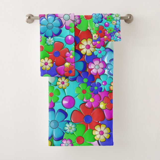 Conjunto De Toalhas Hippy retro floral art (Insitu)