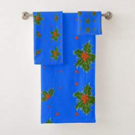 Conjunto De Toalhas Holly (Ilex) Motif de Natal em Azul Festivo