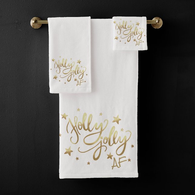Conjunto De Toalhas Holly Jolly AF | Manuscrito brilhante Dourado Faux (Criador carregado)