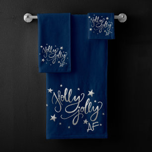 Conjunto De Toalhas Holly Jolly AF   Manuscrito De Folha De Silver Fau