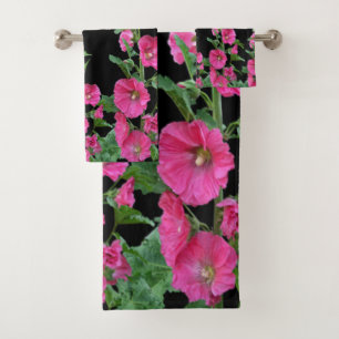 Conjunto De Toalhas Hollyhocks Rosa em Preto