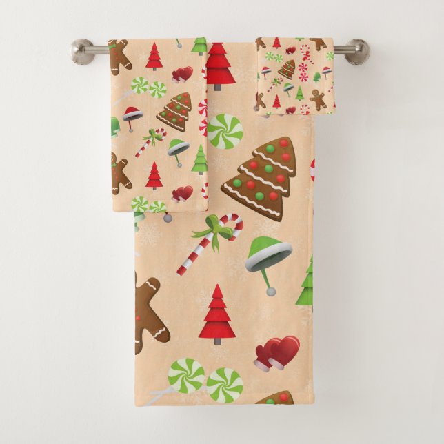 Conjunto De Toalhas Homem de biscoito,Candy e chapéu de natal (Insitu)