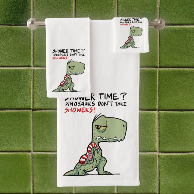Conjunto De Toalhas Hora do chá? Cartoon T-Rex Dinossaur Engraçado (Shower Time? Funny T-Rex Dinosaur Cartoon Towel Set)