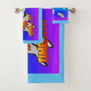 Conjunto De Toalhas Horário de Verão Baleias Cartoon Turquesa Bath T