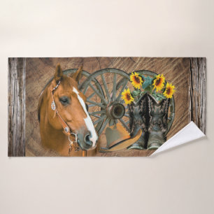 Conjunto De Toalhas Horse Cowboy Boots Vagão Girassol Roda Sunflower W