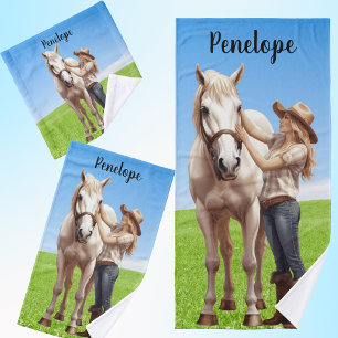 Conjunto De Toalhas Horseback Rapariga de Cavalo Personalizado