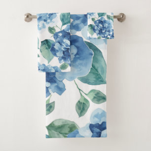 Conjunto De Toalhas Hortênsia Blues Padrão de Flor de Aquarela em Fl