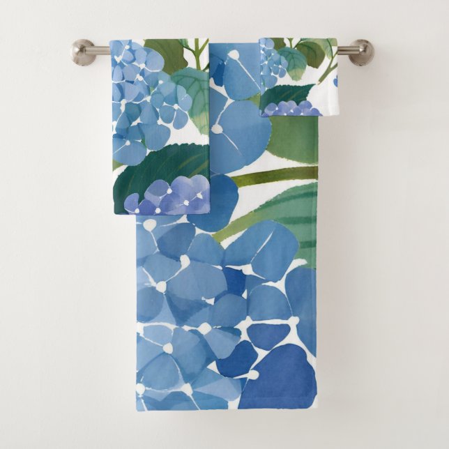 Conjunto De Toalhas Hortênsias Azuis | Belo Arbusto Floral (Insitu)