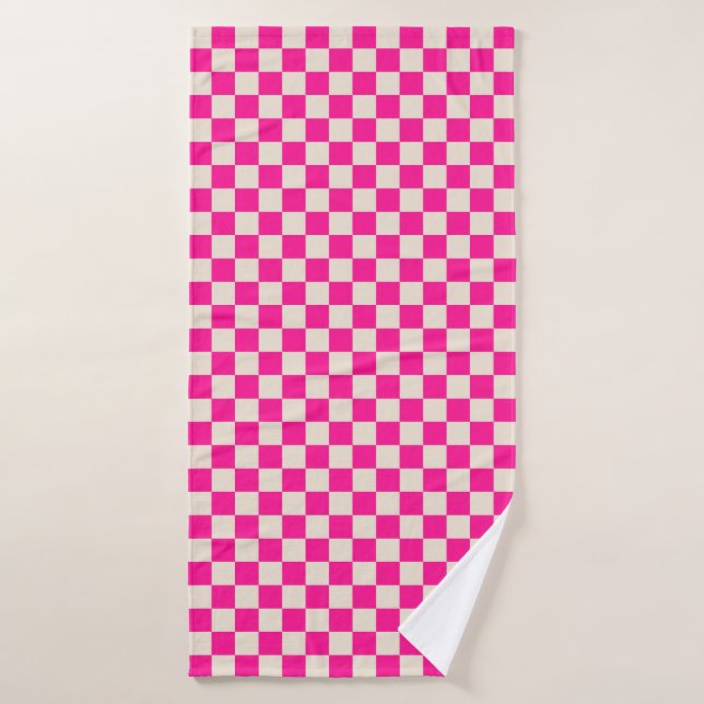 Conjunto De Toalhas Hot pink and tan checkerboard pattern (Toalha de Banho)