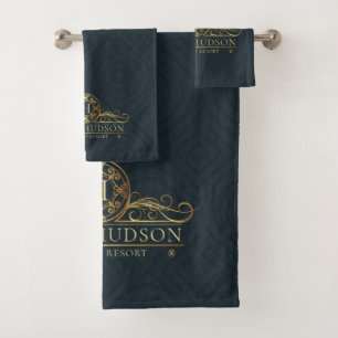 Conjunto De Toalhas Hotel Dourado Azul De Luxo Monograma
