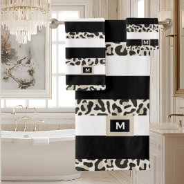 Conjunto De Toalhas Hotel Luxury Monograma Rosa preto Branco Dourado