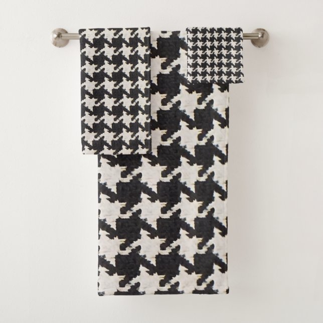 Conjunto De Toalhas Houndstooth Black White Pattern (Insitu)