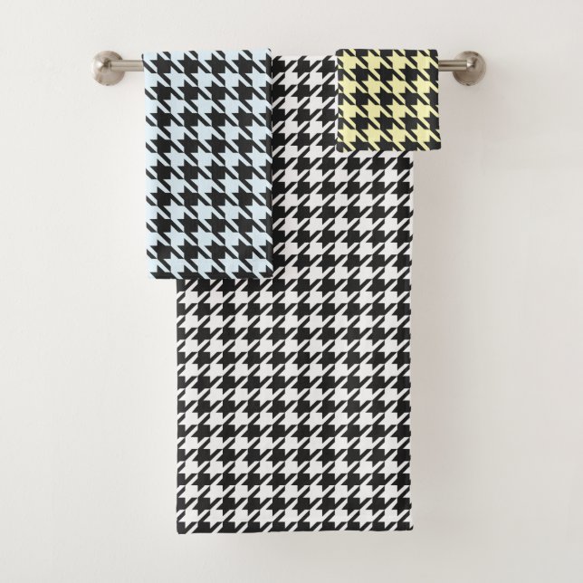 Conjunto De Toalhas Houndstooth em Preto e [cor personalizada] (Insitu)
