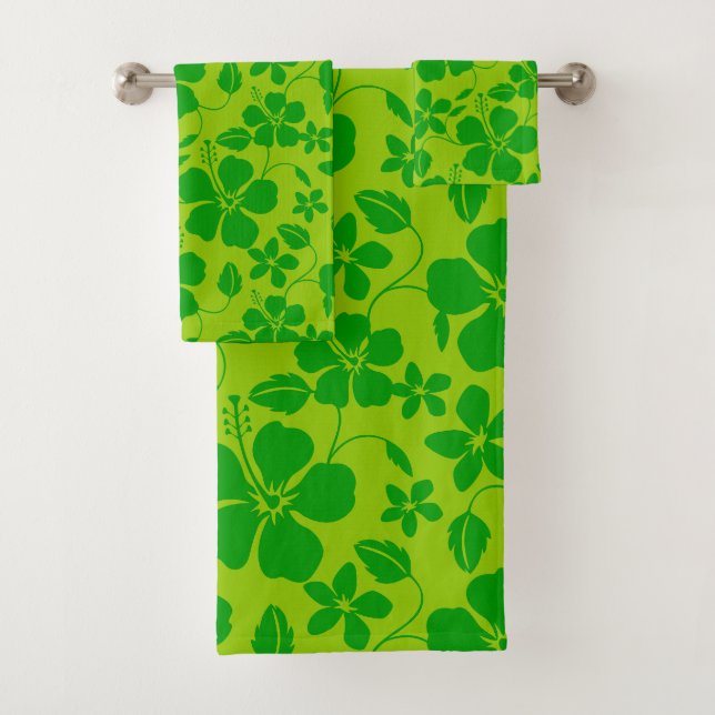 CONJUNTO DE TOALHAS HULA HAVAIANA (HIBÍSCO) LIMÃO VERDE (Insitu)