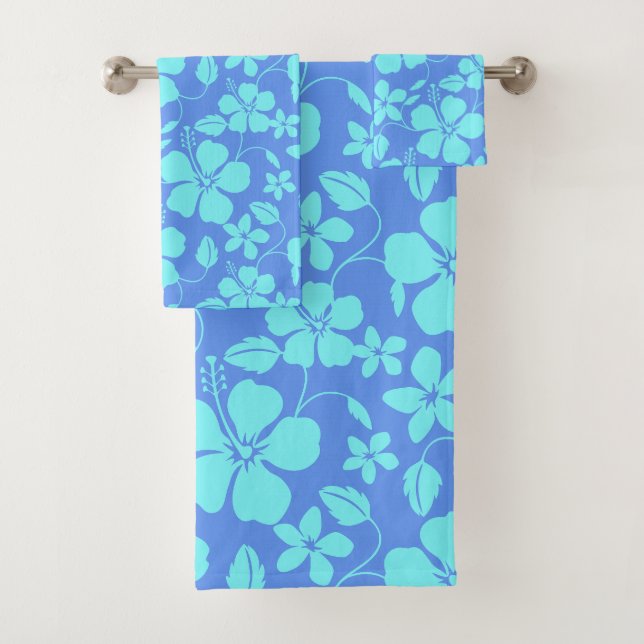 CONJUNTO DE TOALHAS HULA HAVAIANA (HIBÍSCO) PERVINCA/TEAL (Insitu)