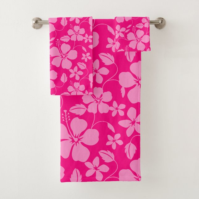 CONJUNTO DE TOALHAS HULA HAWAIANA (HIBÍSCO) GOIABA ROSA (Insitu)