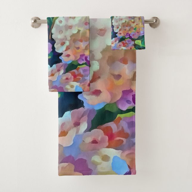 Conjunto De Toalhas Hydrangeas Artísticas Hortensia Floral Abstrato Ar (Insitu)
