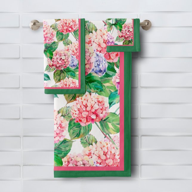 Conjunto De Toalhas Hydrangeas Flower (Hydrangeas Floral Pattern Bath Towel Set (white on reverse side), buy pieces separately, too)
