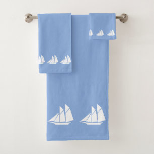 Conjunto De Toalhas Iates à Vela em Azul Céu Claro
