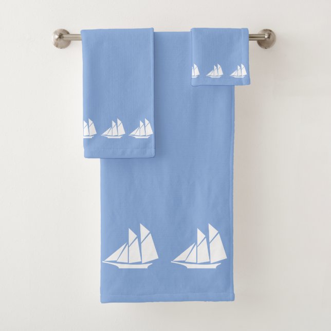 Conjunto De Toalhas Iates à Vela em Azul Céu Claro (Insitu)