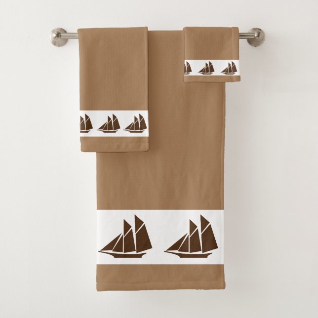 Conjunto De Toalhas Iates à Vela em Marrom (Insitu)