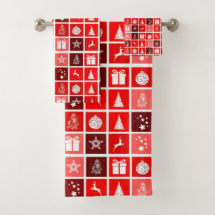 Conjunto De Toalhas Ícone de Natal Quadrados Vermelhos Arte de Férias 