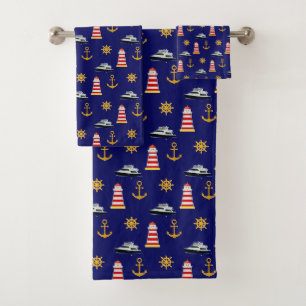 Conjunto De Toalhas Ícones Náuticos Elegantes em Azul Marinho