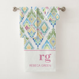 Conjunto De Toalhas Ikat Floral - Padrão Sem Costura Monograma Moderno