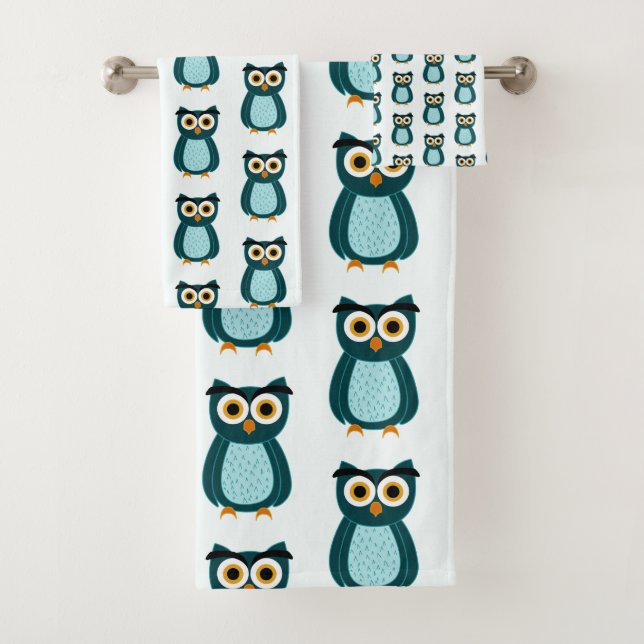 Conjunto De Toalhas Ilustração Blue Owl (Insitu)