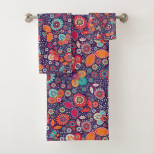 Conjunto De Toalhas Ilustração Colorida Natureza Padrão Floral