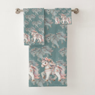 Conjunto De Toalhas Ilustração da Fantasia Floral Pastel Horse