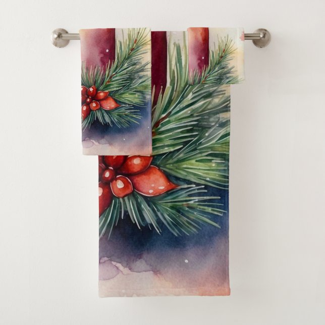 Conjunto De Toalhas Ilustração da Vela Festiva de Natal com Aquarela (Insitu)