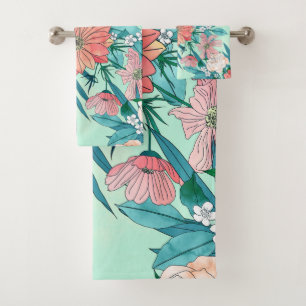 Conjunto De Toalhas Ilustração das flores do primavera de boho