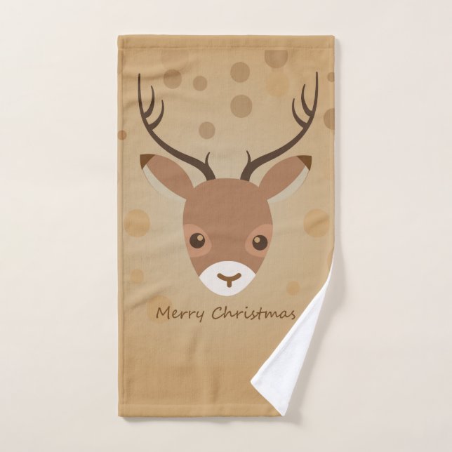 Conjunto De Toalhas ilustração das renas sobre fundo castanho (Toalha de mão)