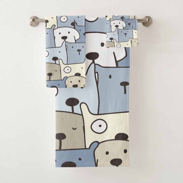 Conjunto De Toalhas Ilustração de Animais Cachorrinhos Fofos (Insitu)