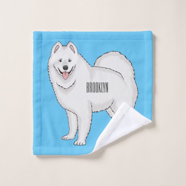 Conjunto De Toalhas Ilustração de desenho animado com cão Samoyed (Pano de lavar)