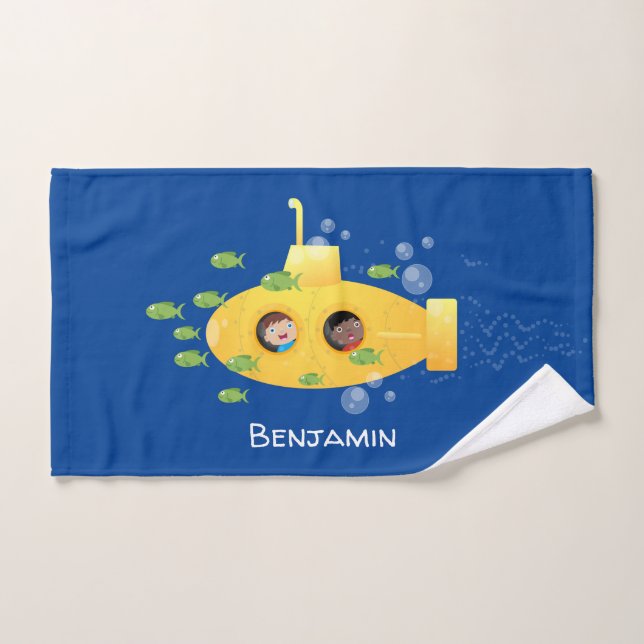 Conjunto De Toalhas Ilustração de desenho animado submarino amarelo (Toalha de mão)